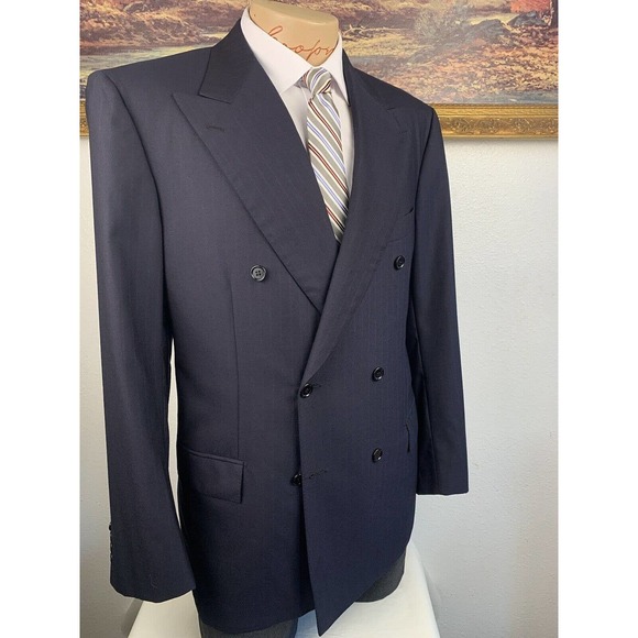 44R Brioni Aurelio Navy Striped Double Breasted Sport Coat - Picture 6 of 15